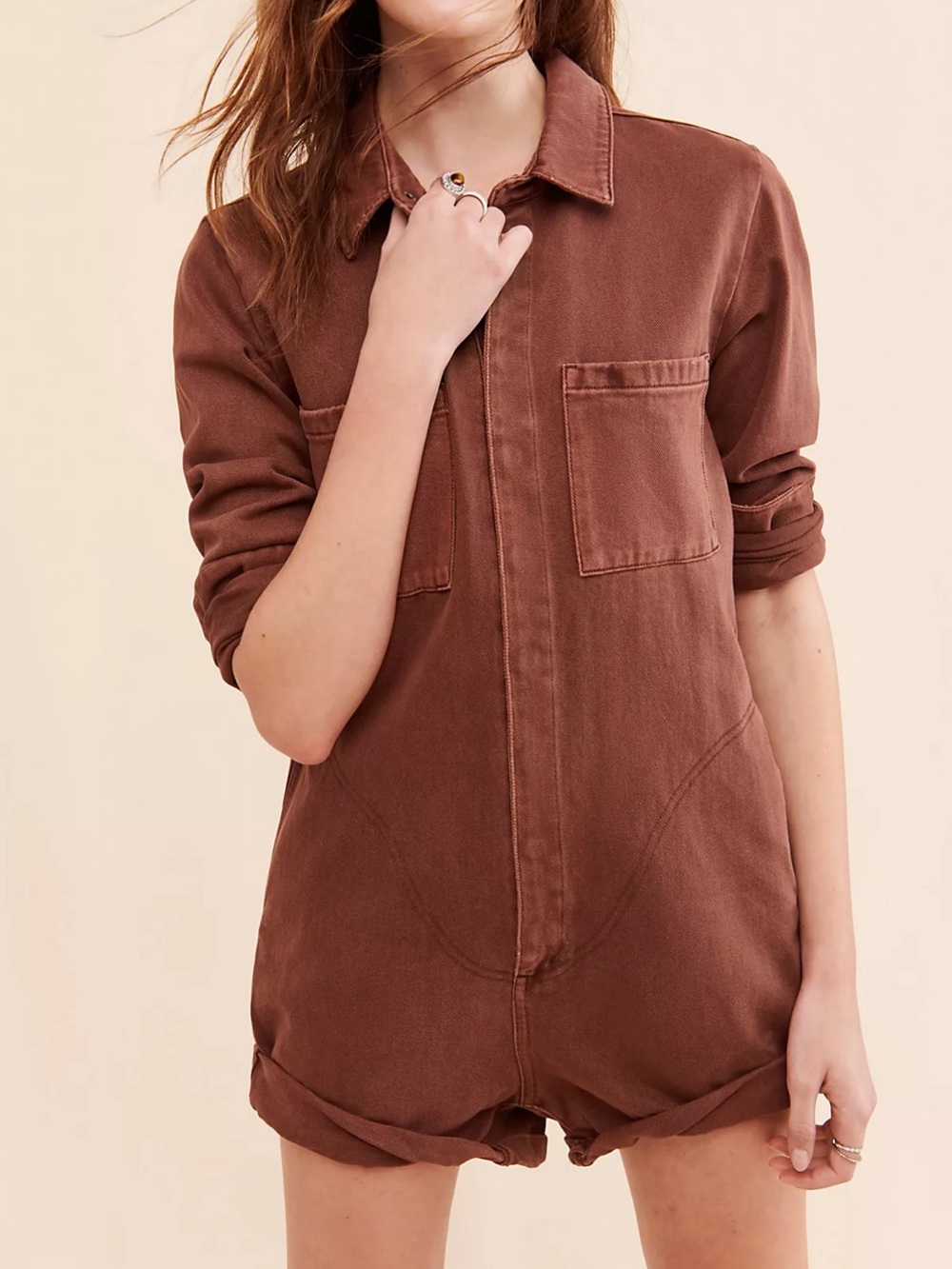 One Teaspoon Prophecy Dusty Maroon Denim Long Sleeve Jumpsuit Romper size M